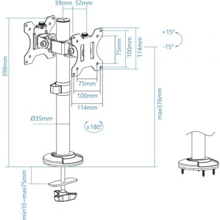 Tooq Soporte de Mesa para 2 Pantallas 17-32, DB1132TN-B, Negro